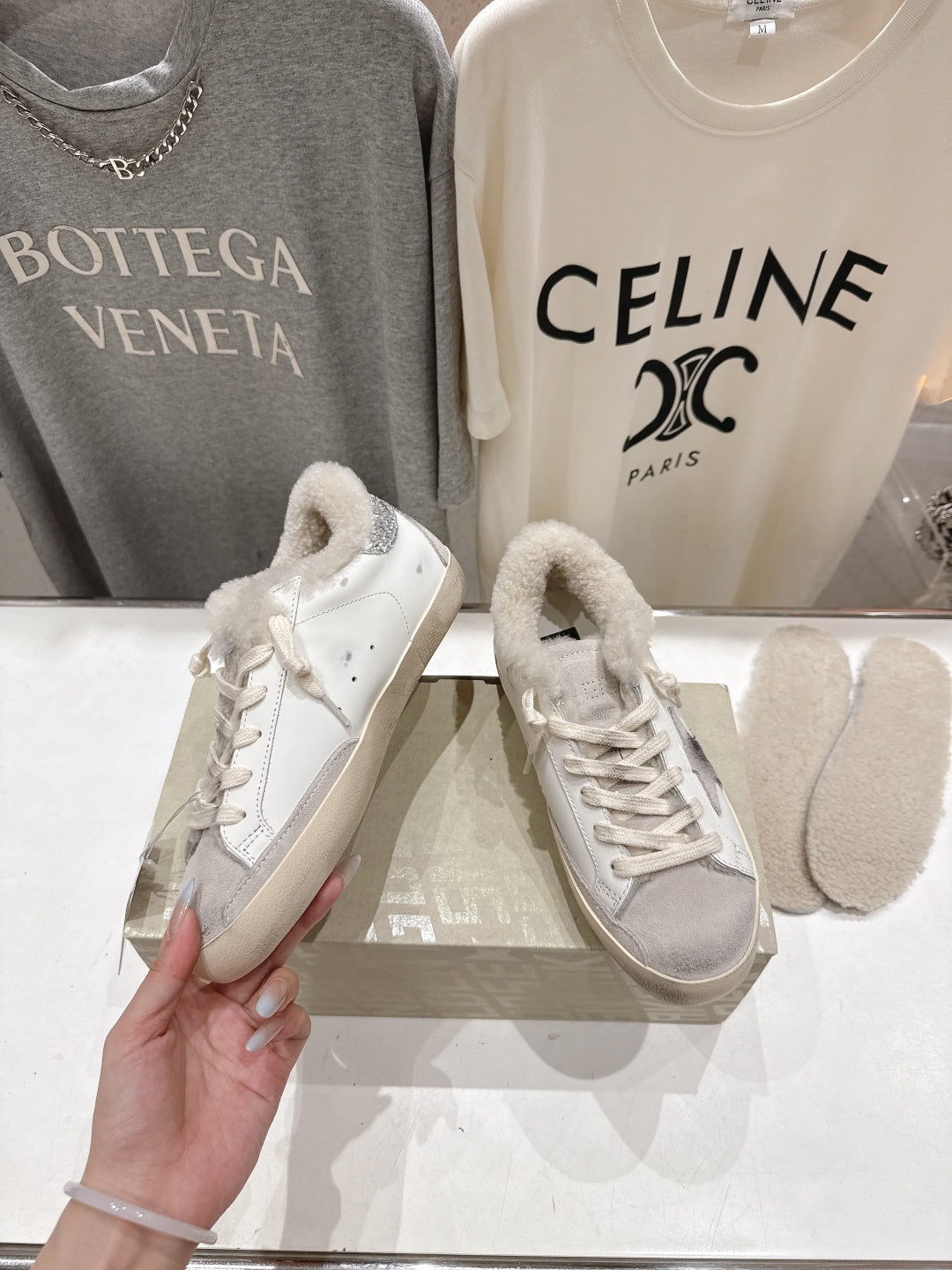 Golden Goose 2025 Wool-Lined Dirty Sneaker Ivory Silver Cowhide 491656