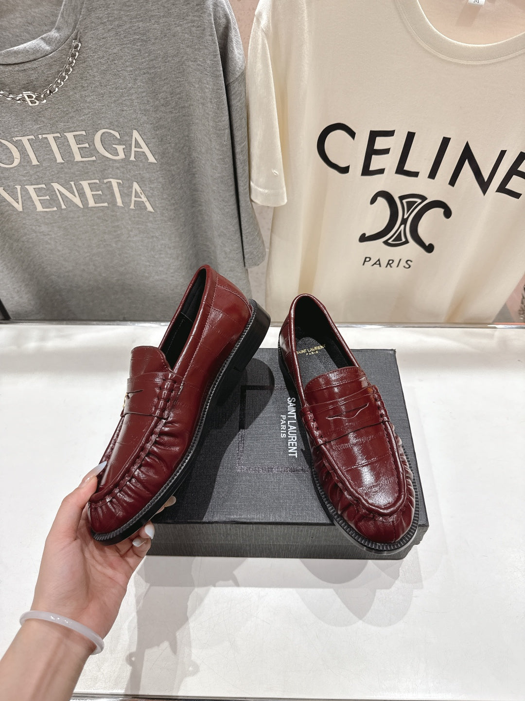 YSL 2025 Loafer Burgundy mix Black Cowhide 535615