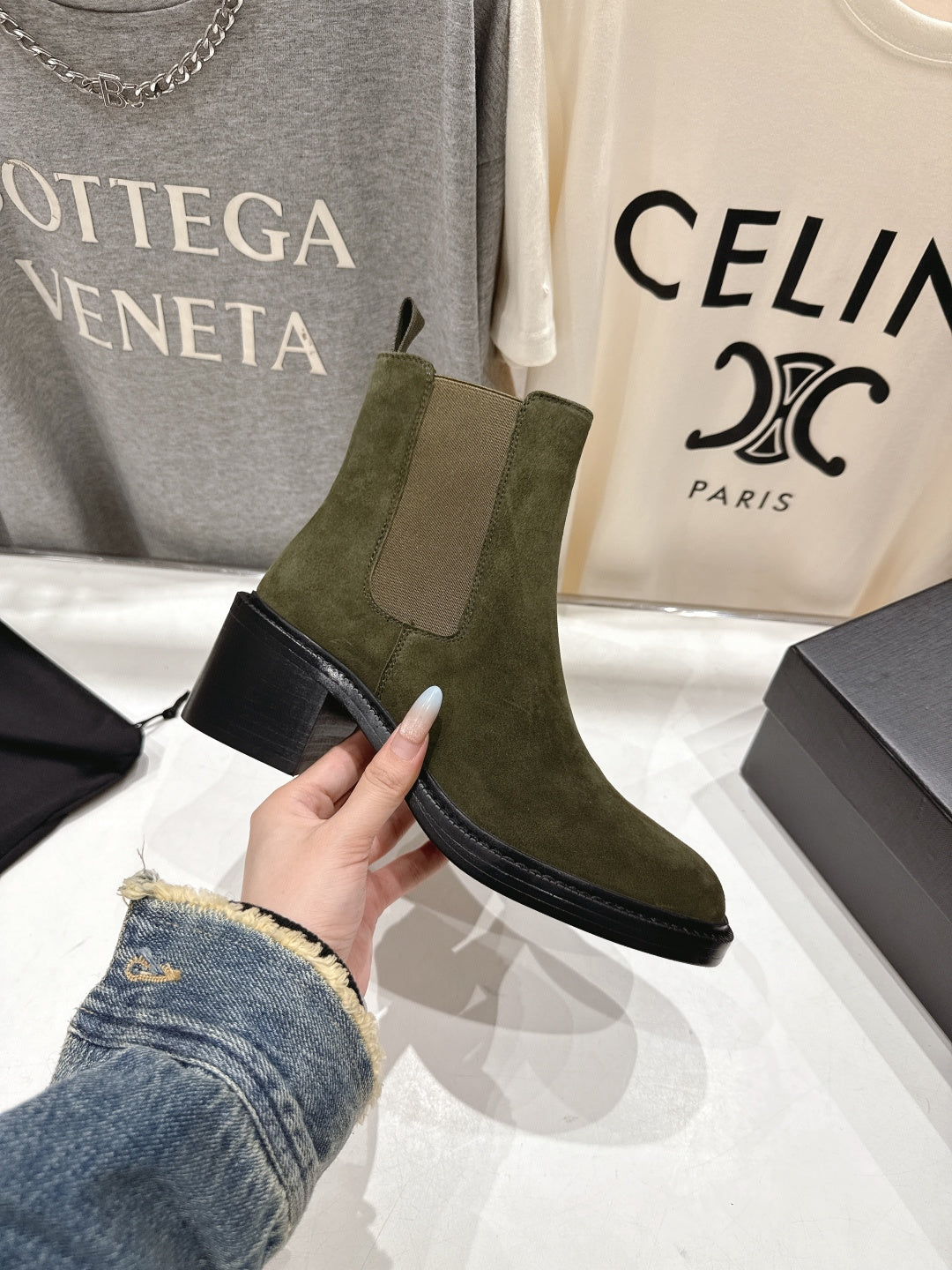 YSL 2025 Short Boot Green Suede 567583