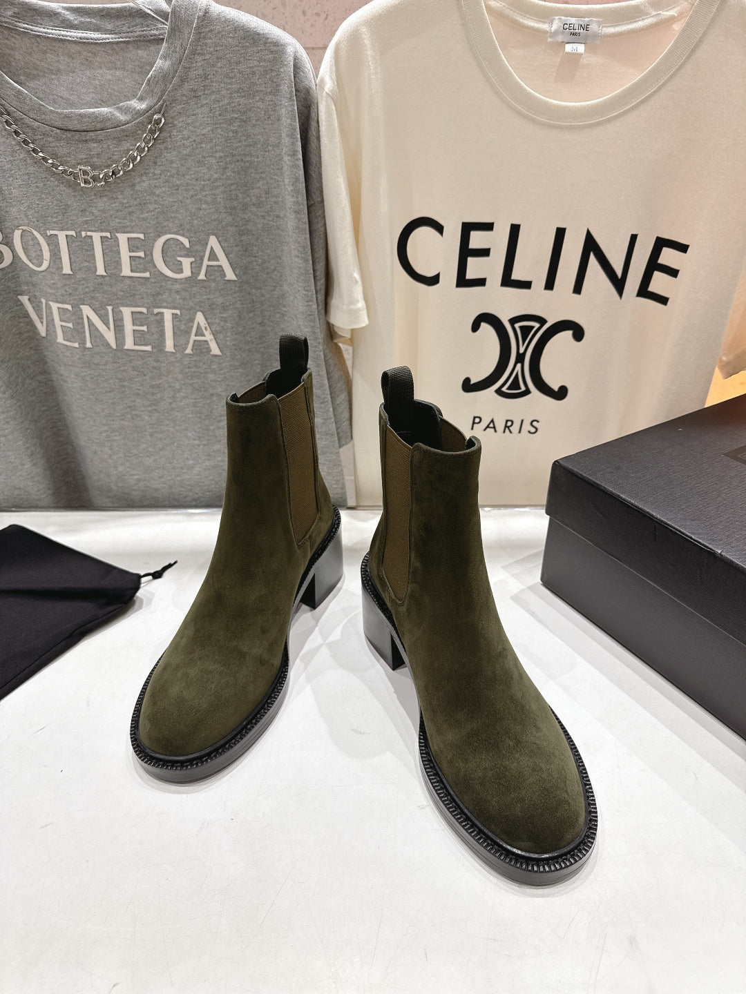 YSL 2025 Short Boot Green Suede 567583