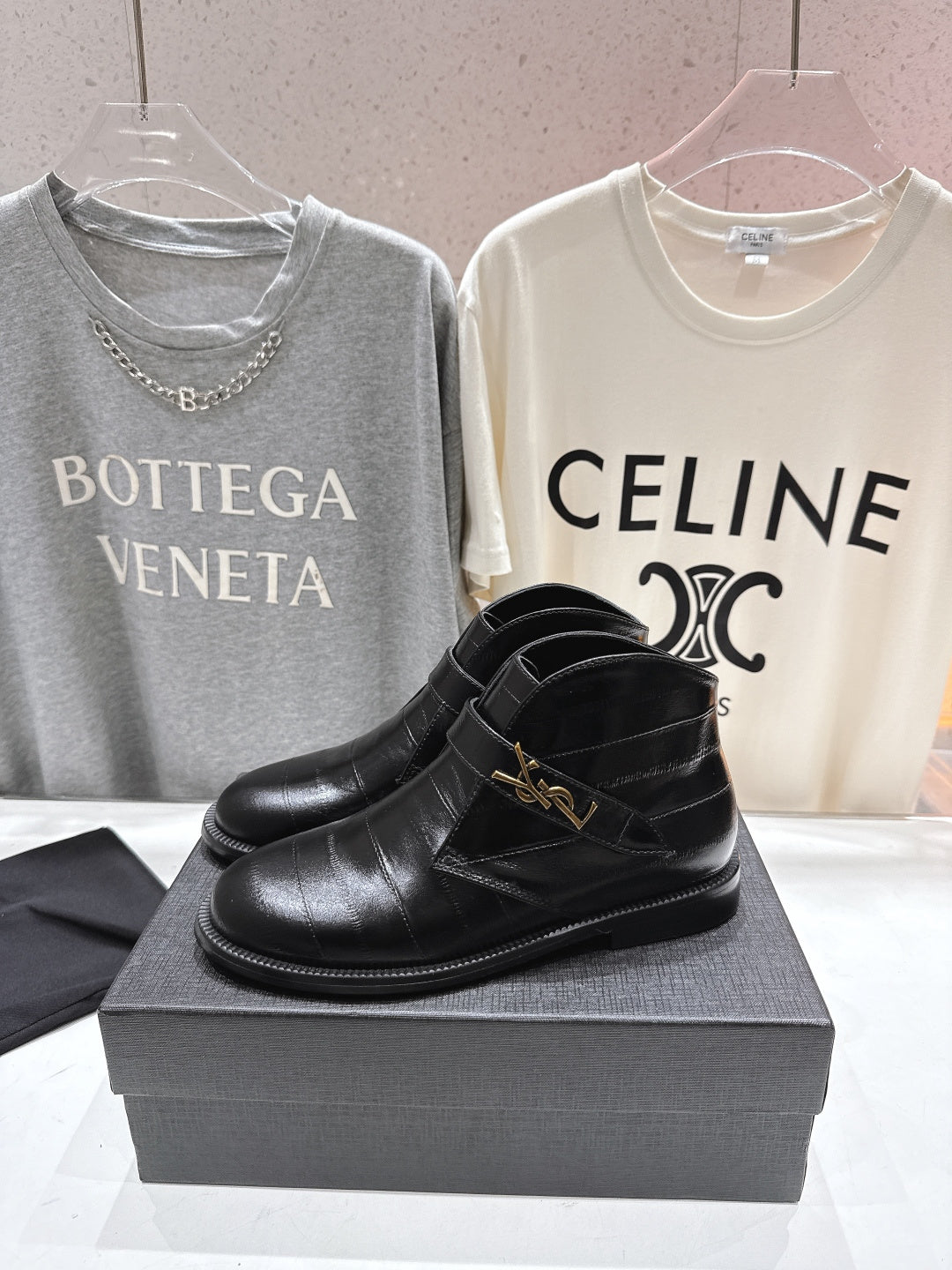 YSL 2025 Brogue Chelsea Ankle Boots Loafer Black Cowhide 567586