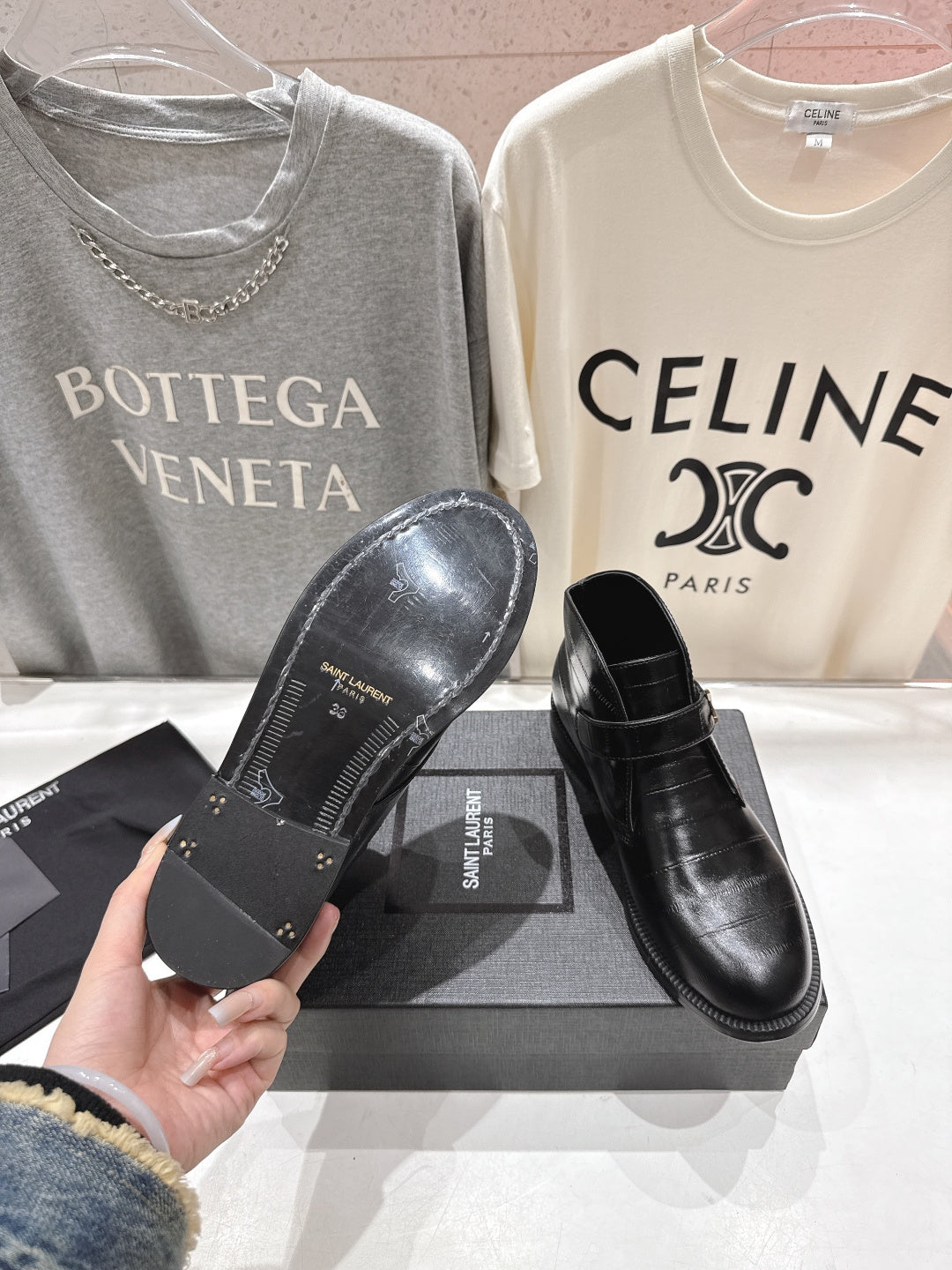 YSL 2025 Brogue Chelsea Ankle Boots Loafer Black Cowhide 567586