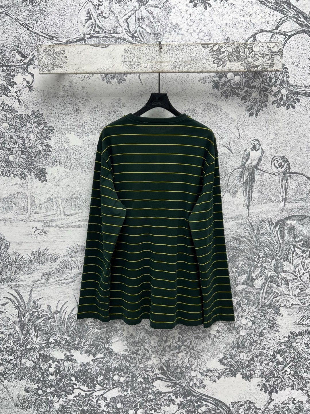Miu Miu 25 Striped Long-sleeved T-shirt Green Cotton