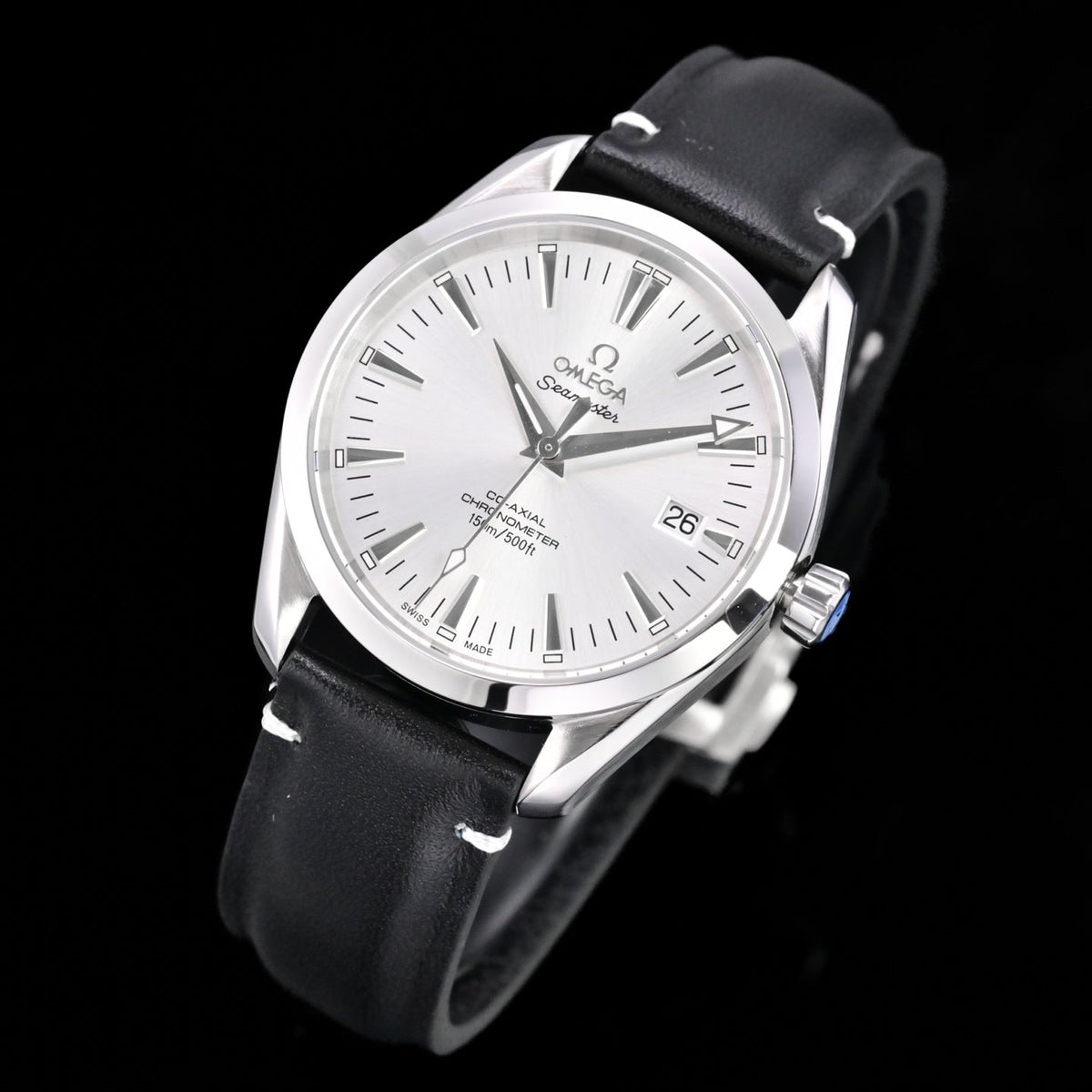 Omega Seamaster 150M Aqua Terra Observatory 39mm  Black Leather Strap