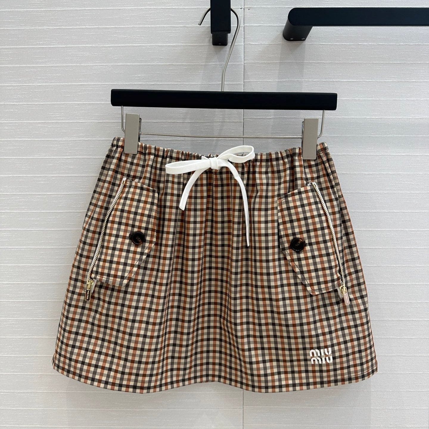 Miu Miu Puffy Mini Skirt Beige Brown Polyester