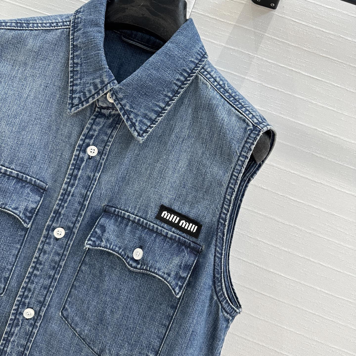 Miu Miu 25 Denim Shirt Vest Blue Cotton