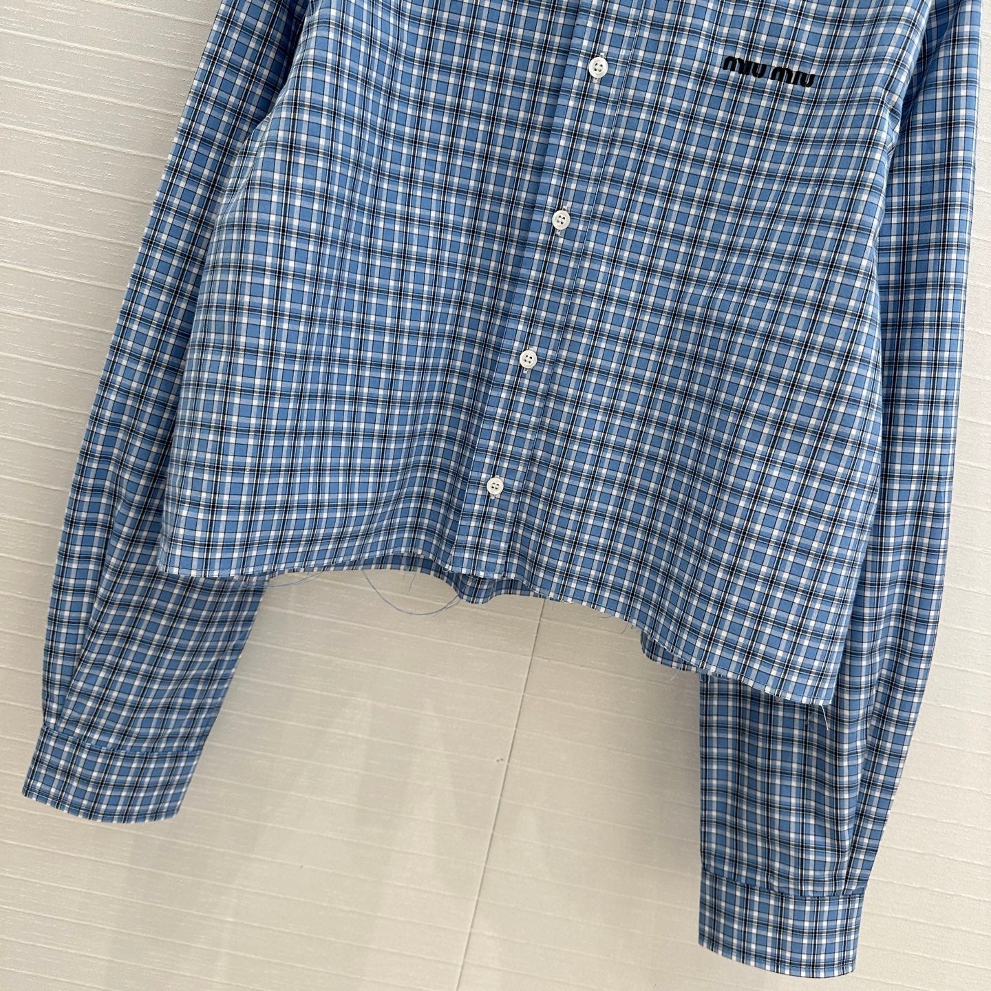 Miu Miu Plaid Short Shirt Blue Cotton
