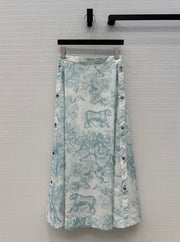 CD 25 Sauvage Jouy Button-down Dress Blue White Cotton