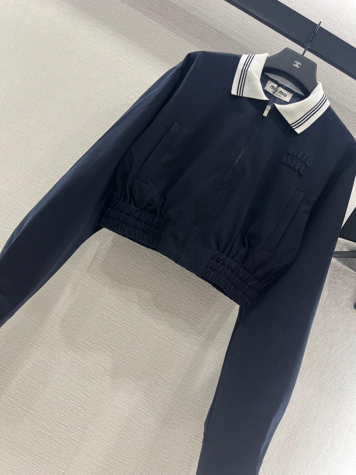 Miu Miu 25 Crop Top Wool Set Navy Blue 283087