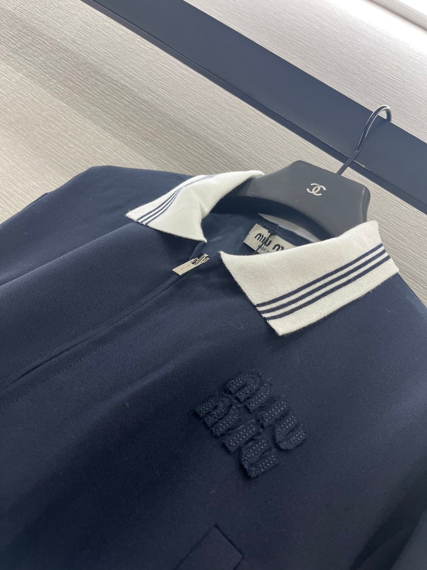 Miu Miu 25 Crop Top Wool Set Navy Blue 283087