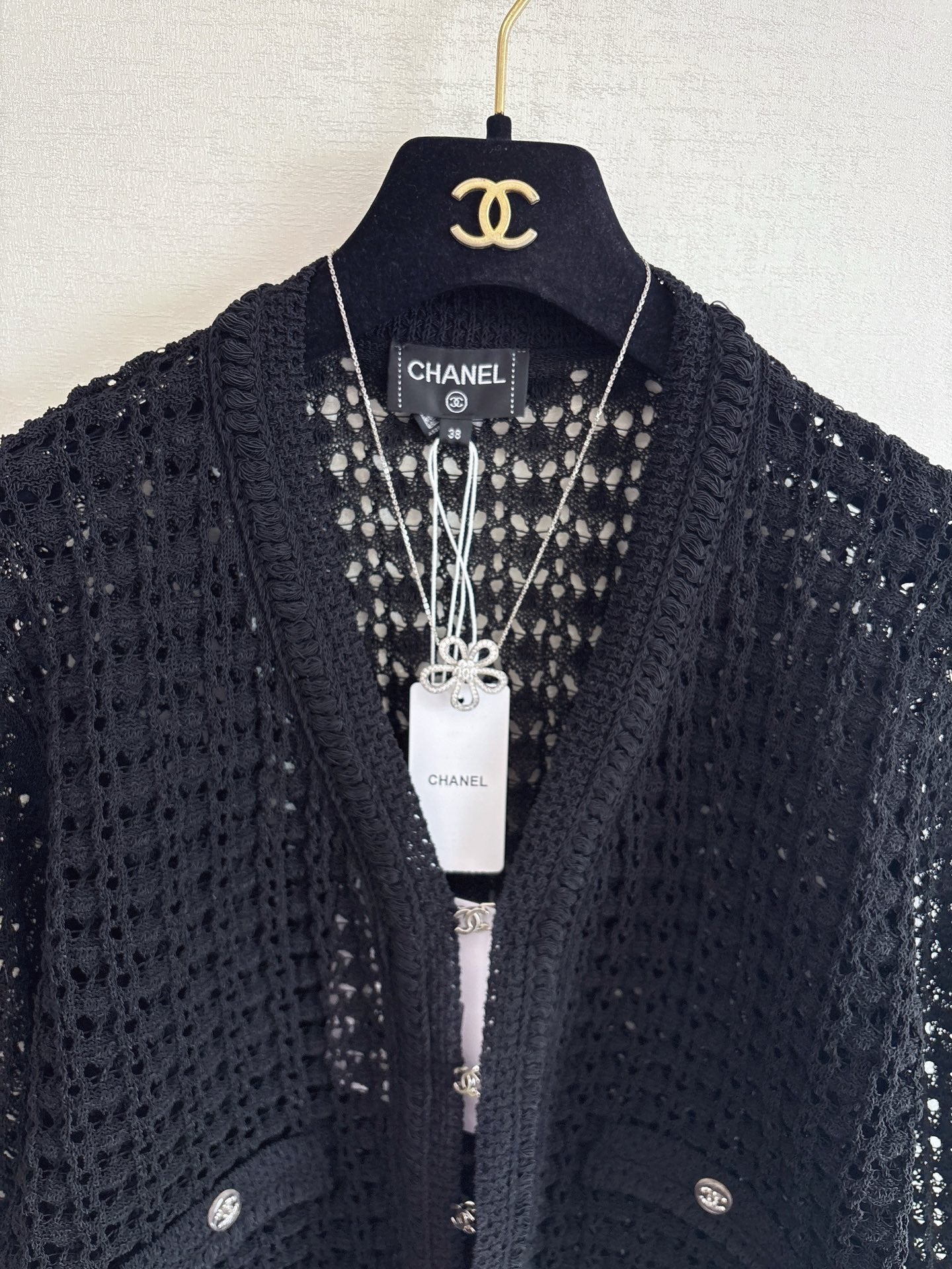 Chanel 2025 Hollow Cardigan Black Cotton 329411