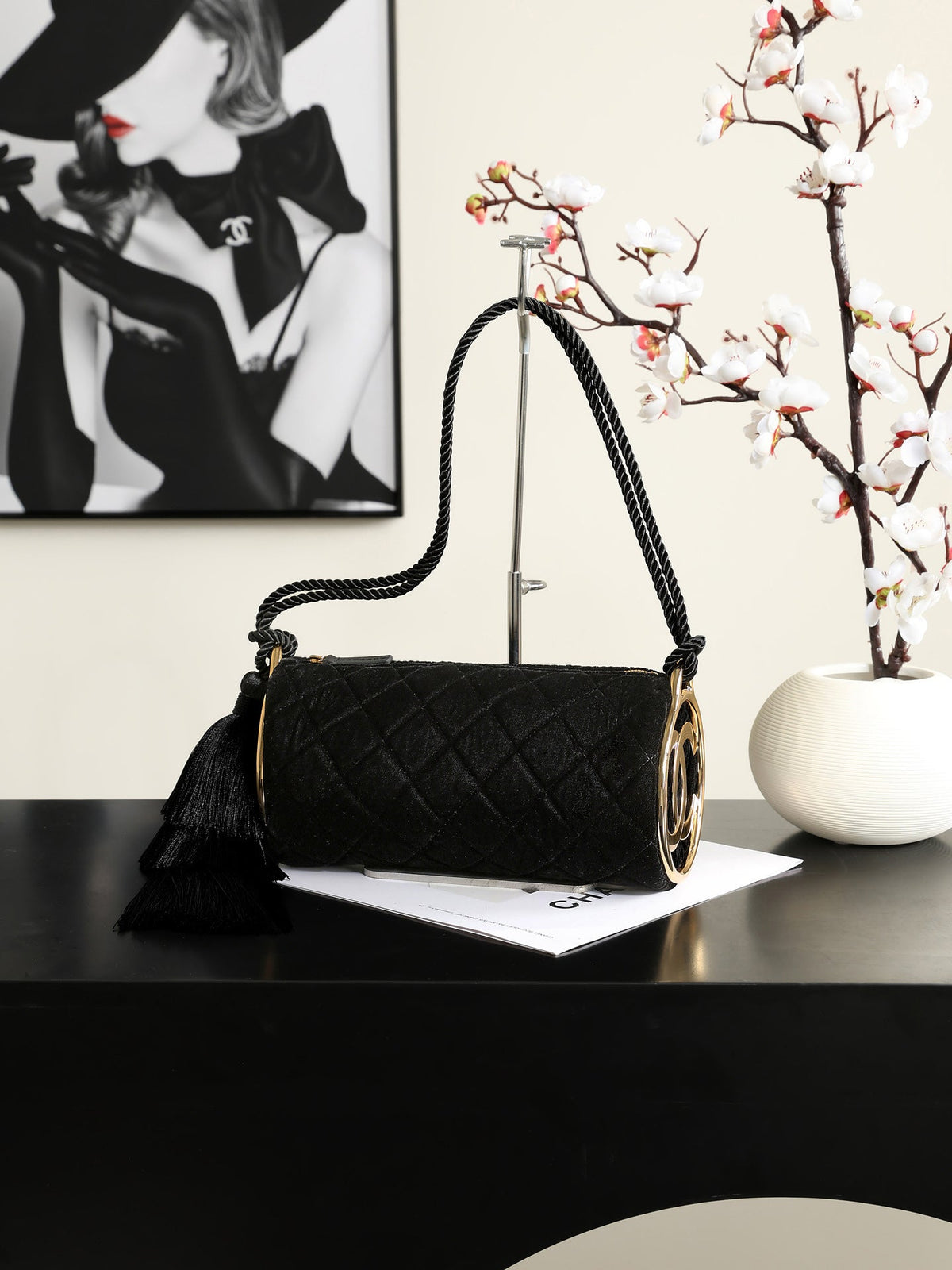 Chanel 2026 Clutch With Strap 23.5cm Black Velvet Leather