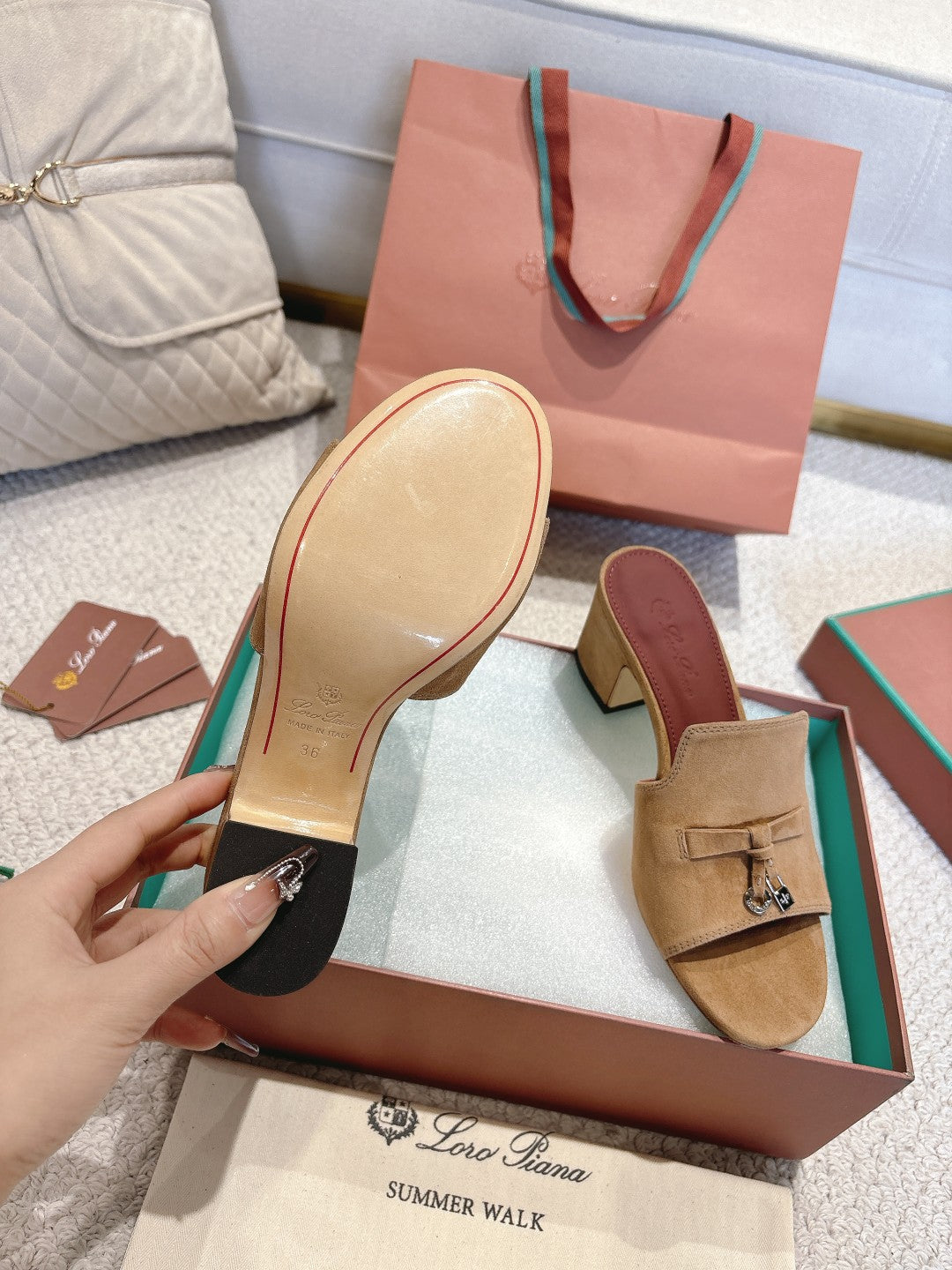 LP 25C Summer Charms Mules 55MM Marigold Brown Suede 215033