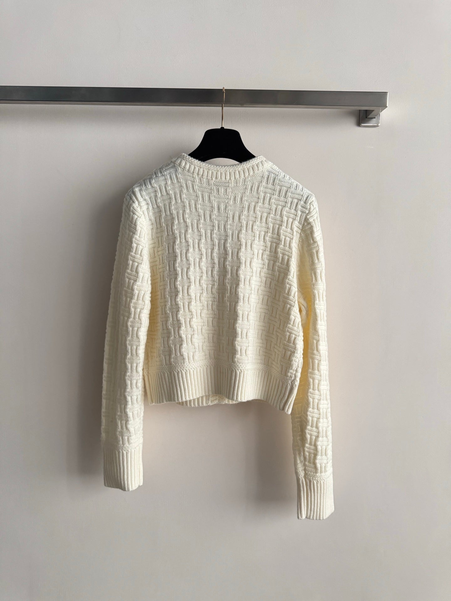 Chanel 2025 Knit Cardigan with Double C Logo Cream Wool