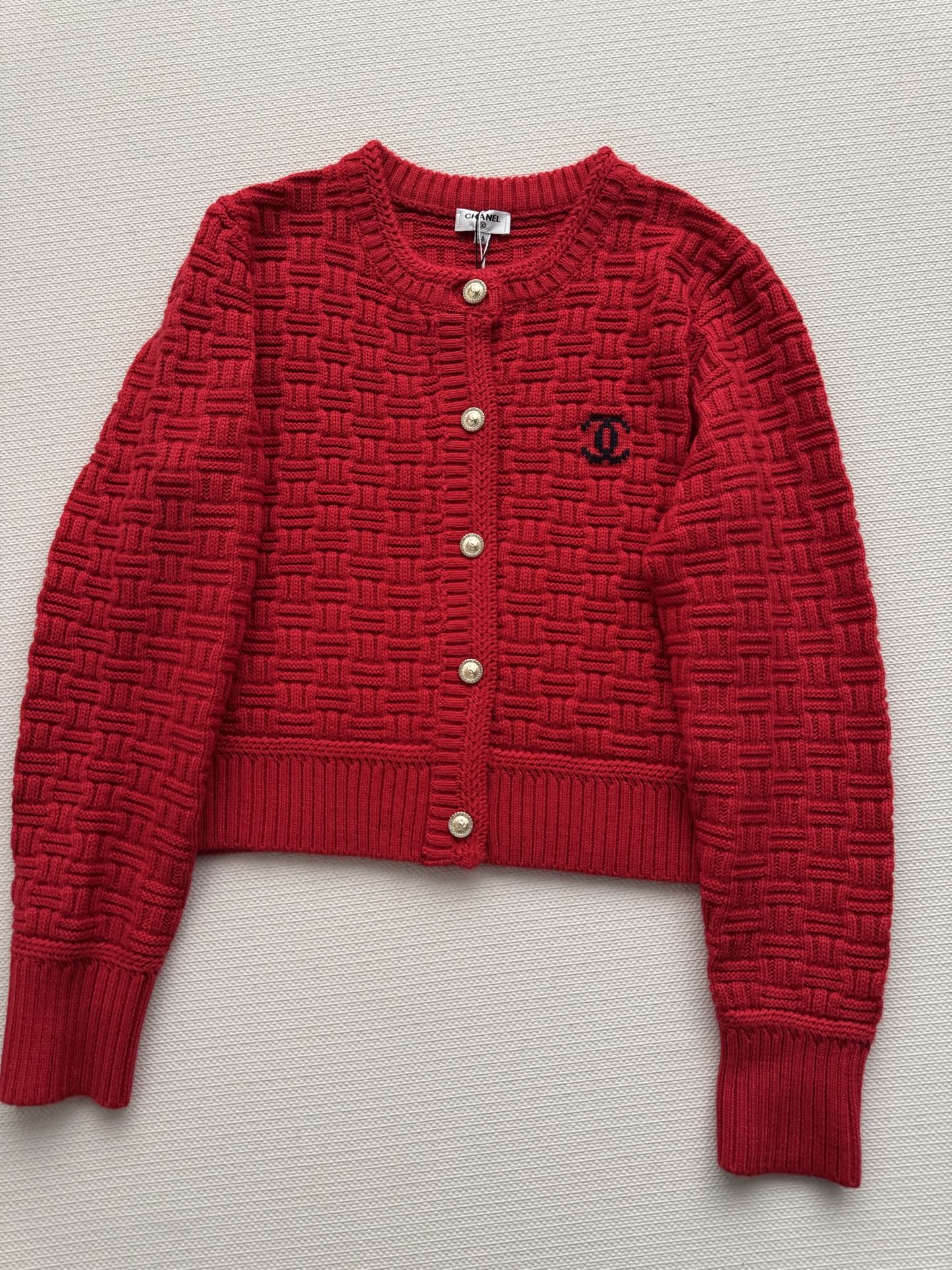 Chanel 2025 Knit Cardigan with Double C Logo Red Wool