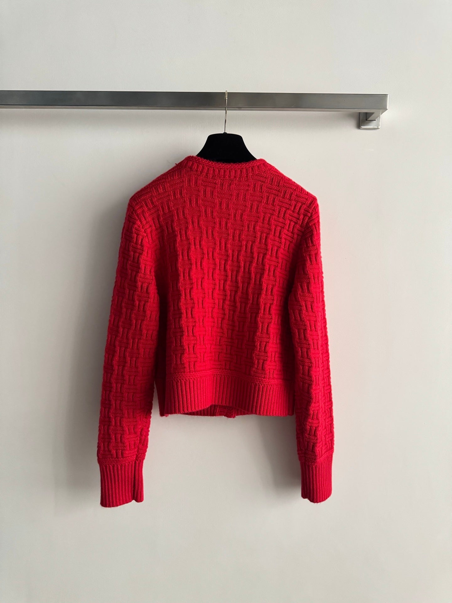 Chanel 2025 Knit Cardigan with Double C Logo Red Wool