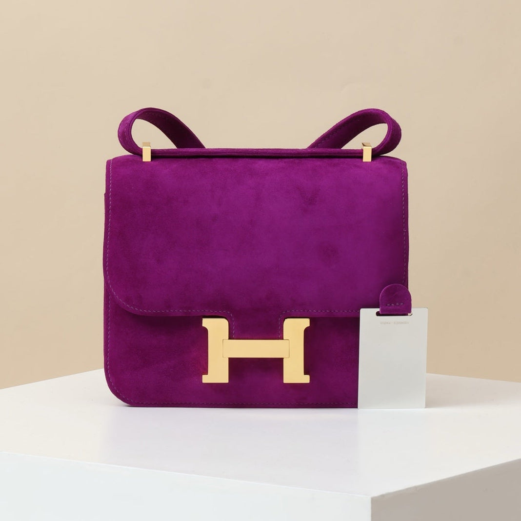 High-end Hermes 2026 Constance Bag 18cm Anemone Purple Suede