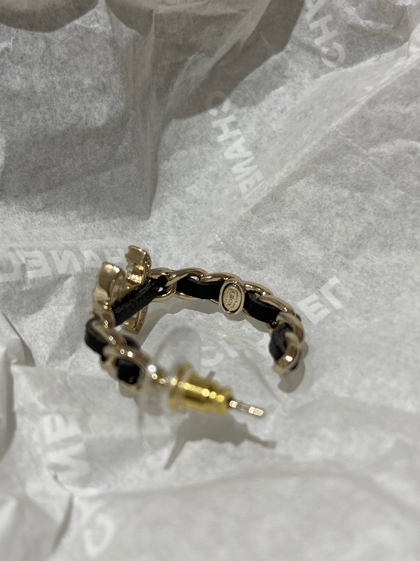 CC Half Circle Gold Black Leather Earrings