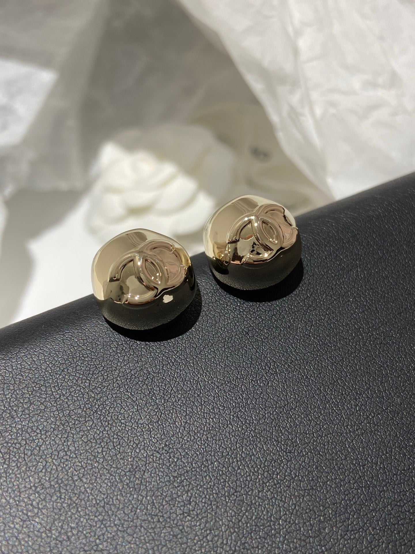 CC Sphere Stud Gold Double C Earrings