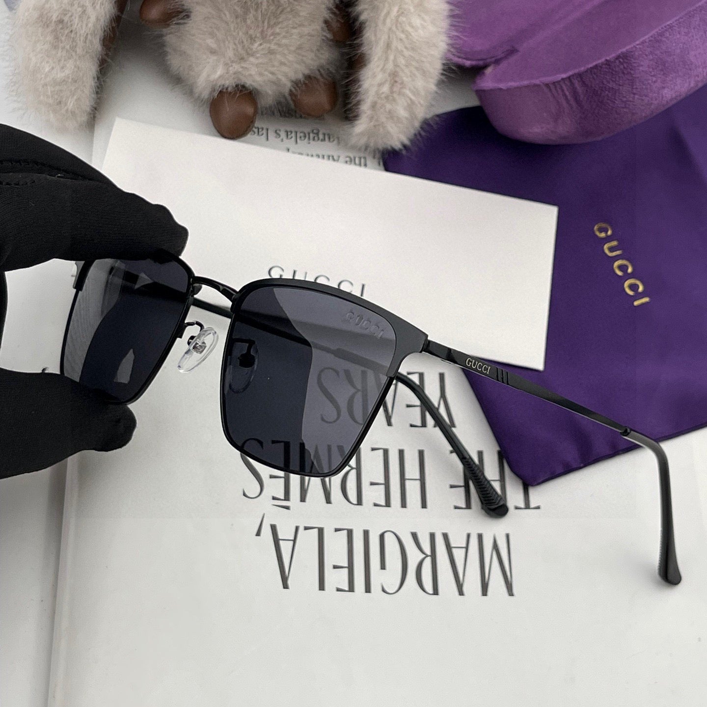 RECTANGULAR FRAME SUNGLASSES G3370 IN ACETATE AND METAL