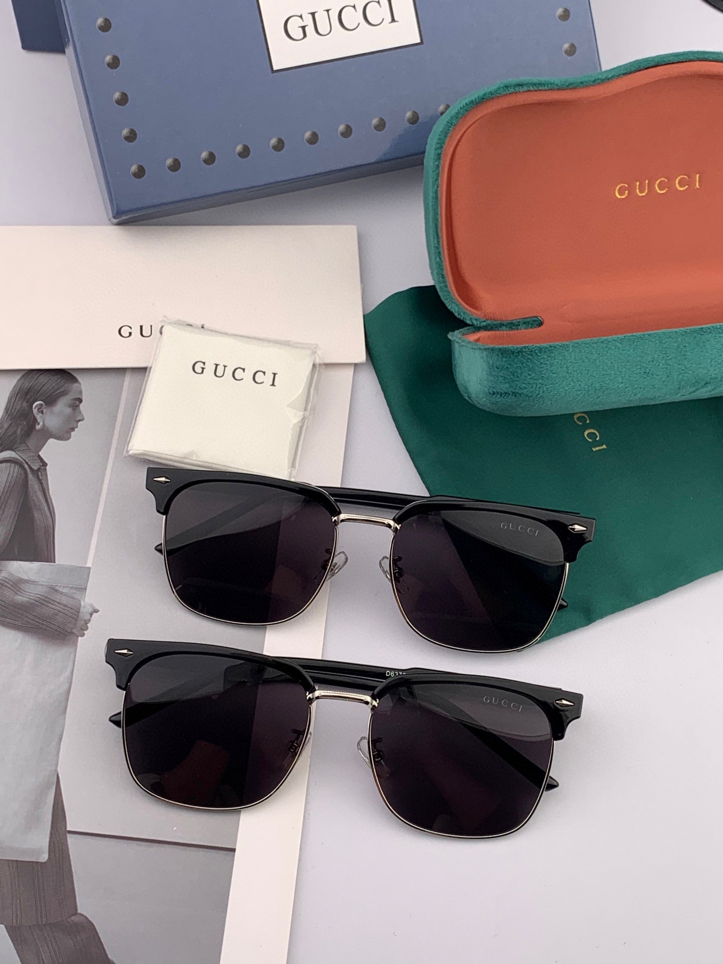 SQUARE METAL AND ACETATE SUNGLASSES G5637