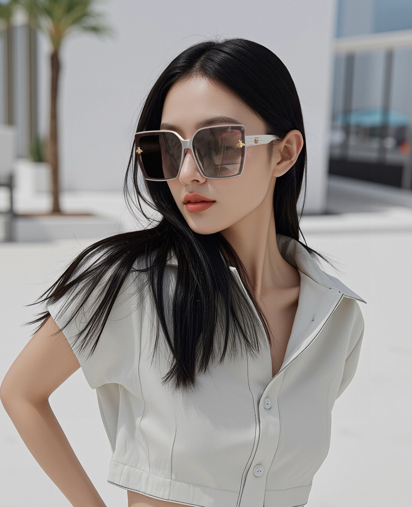 EMBOSSED LOGO GEOMETRIC FRAME SUNGLASSES G4250 IN ACETATE