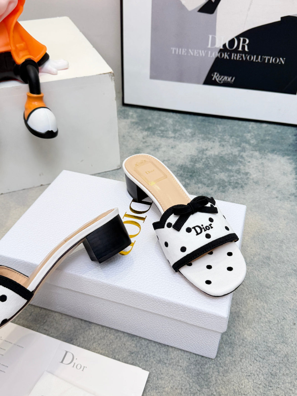 Dior 2026 Polka Dot Bow Chunky Heel Sandals Canvas 947860