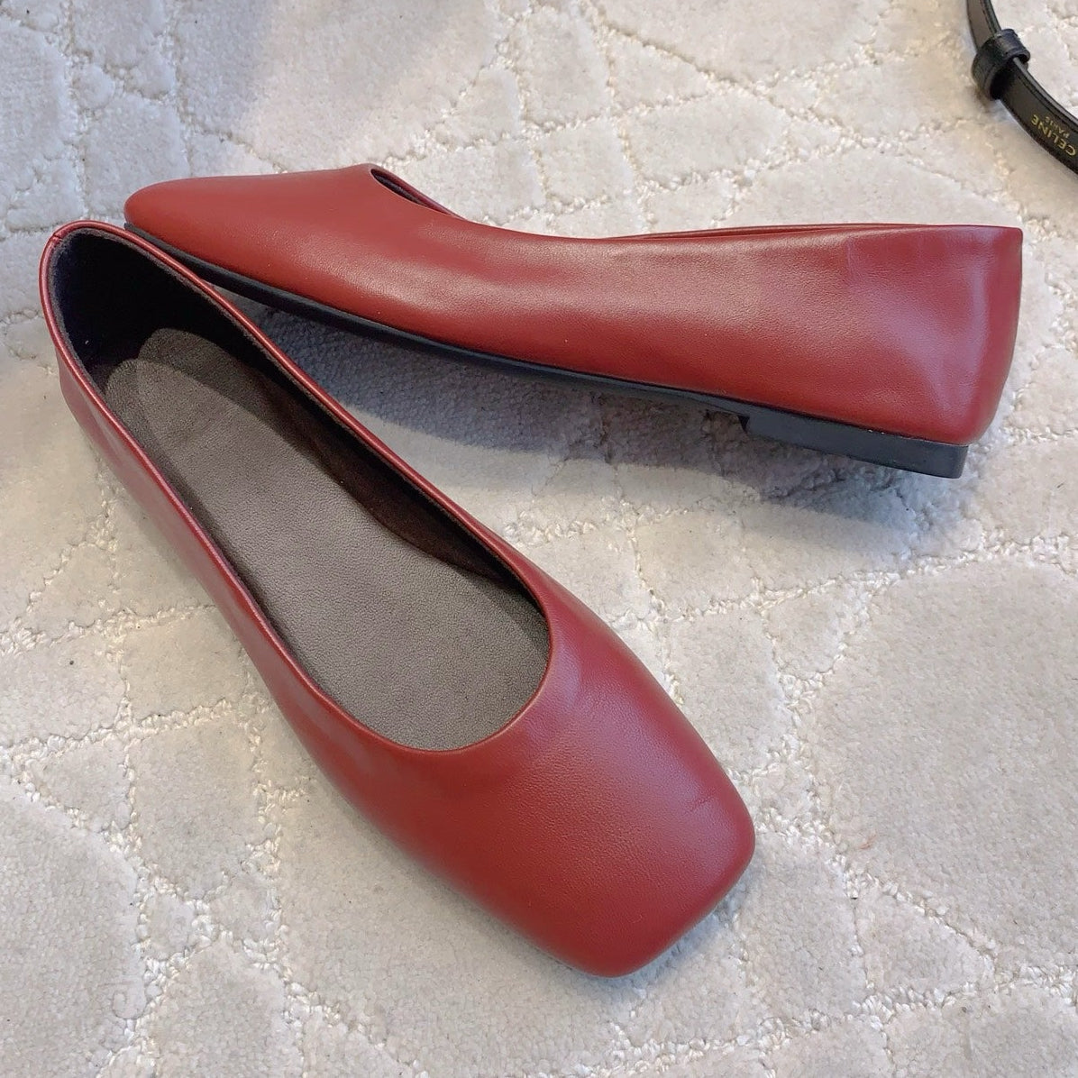 The Row 2025 Square-toe Ballet Flat Red Sheepskin 557430