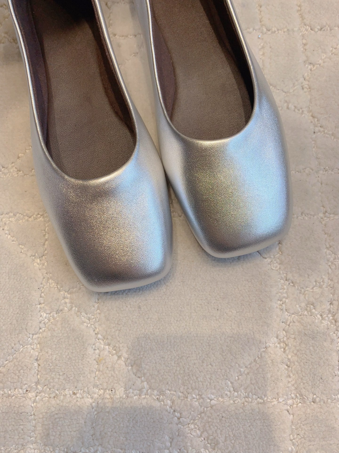 The Row 2025 Square-toe Ballet Flat Silver Sheepskin 557428