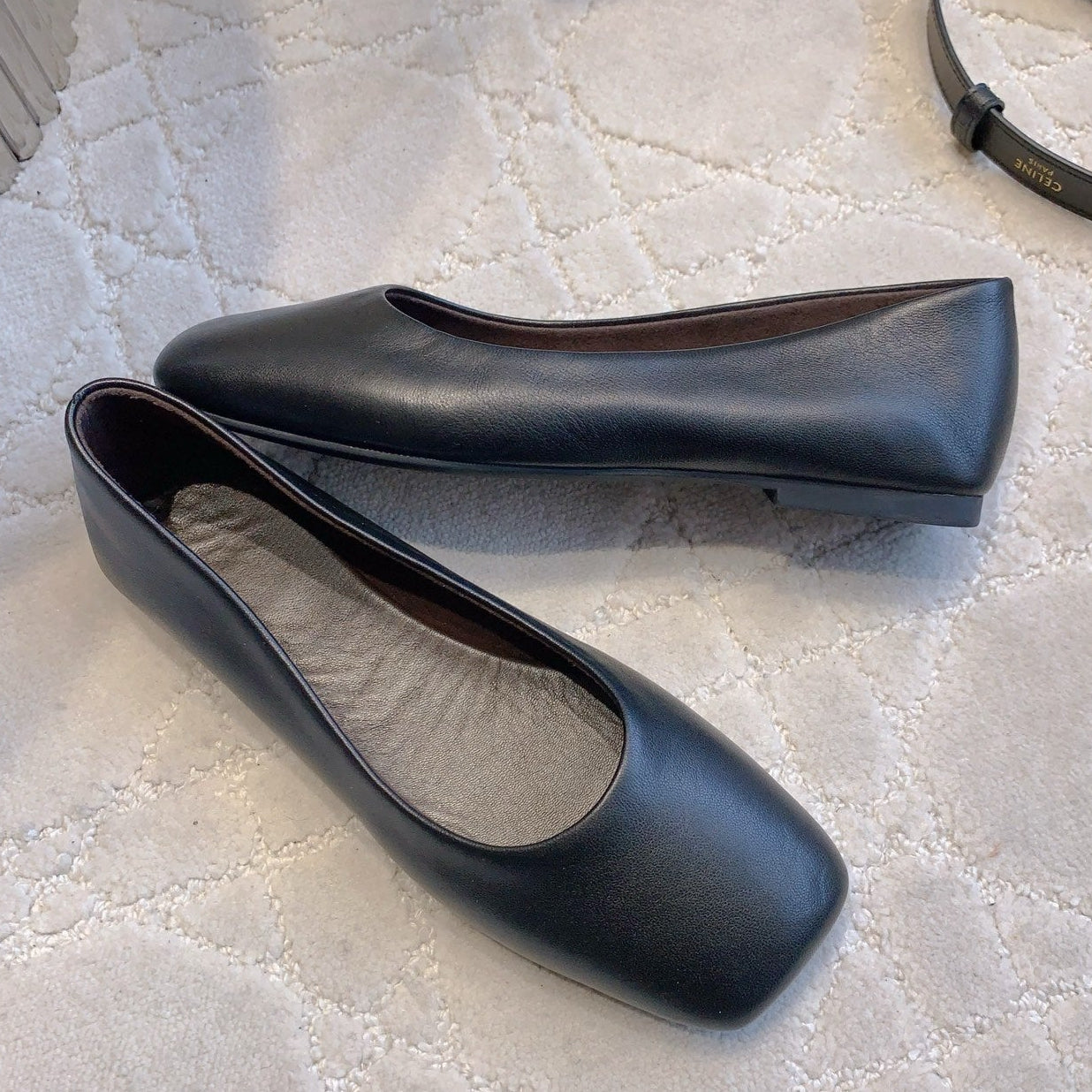 The Row 2025 Square-toe Ballet Flat Black Sheepskin 557431