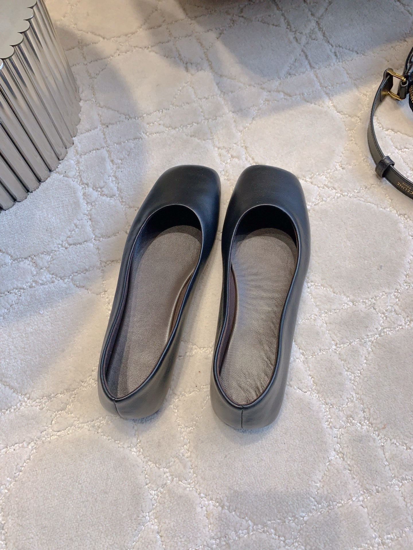 The Row 2025 Square-toe Ballet Flat Black Sheepskin 557431