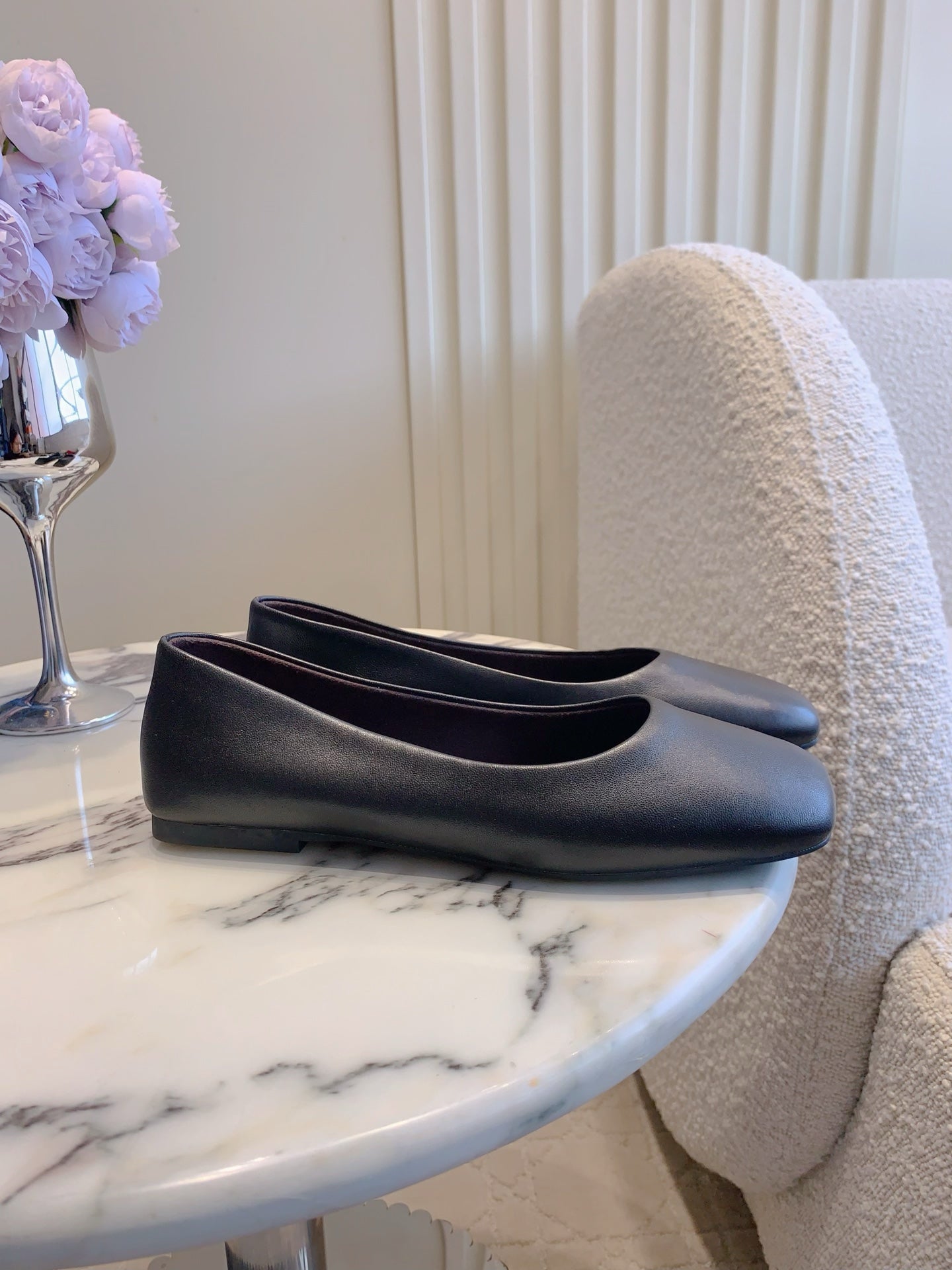 The Row 2025 Square-toe Ballet Flat Black Sheepskin 557431