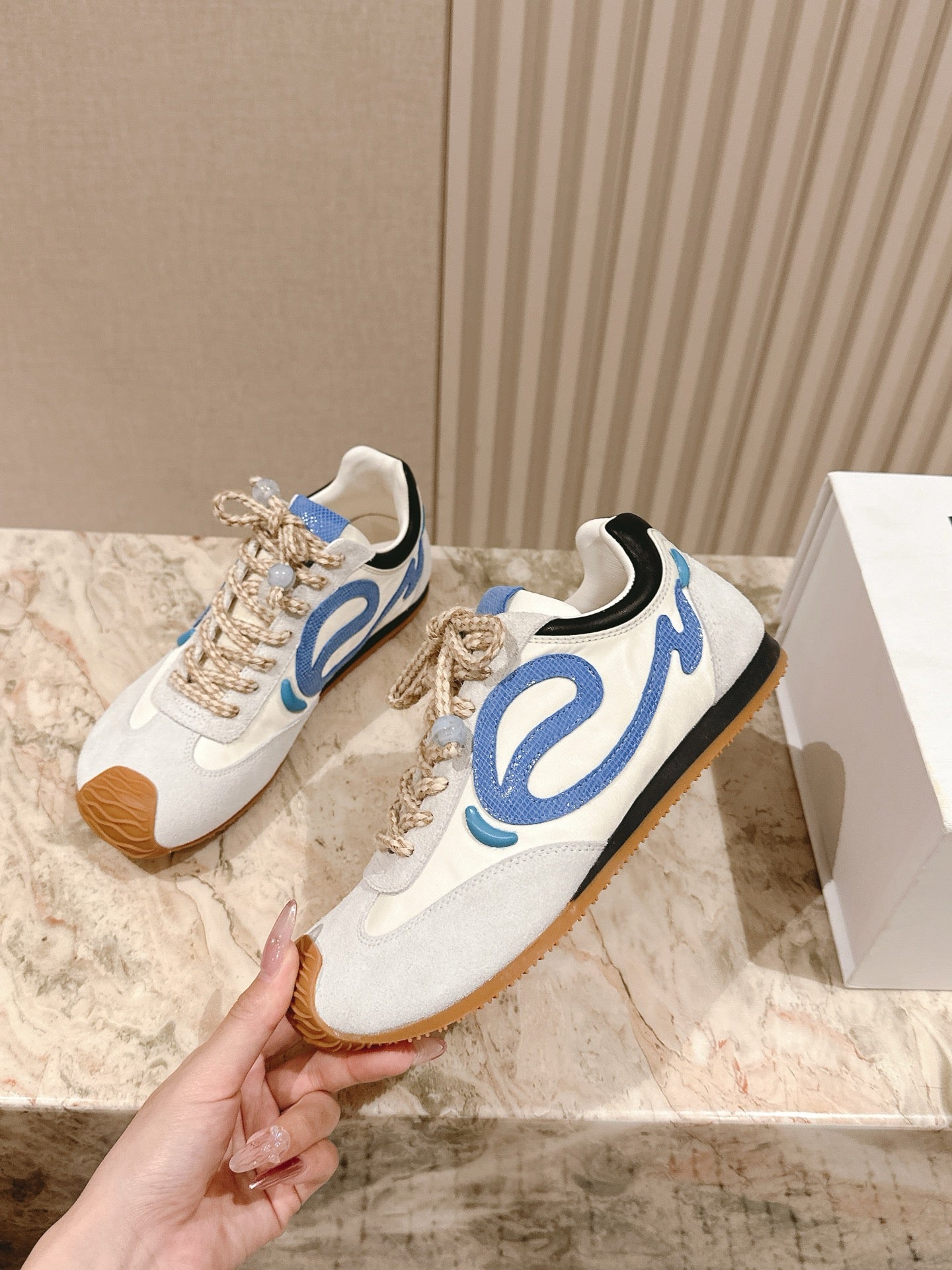 Loewe 2025 Paula's Ibiza Flow Runner Sneaker Ivory Blue Suede Leather 556048