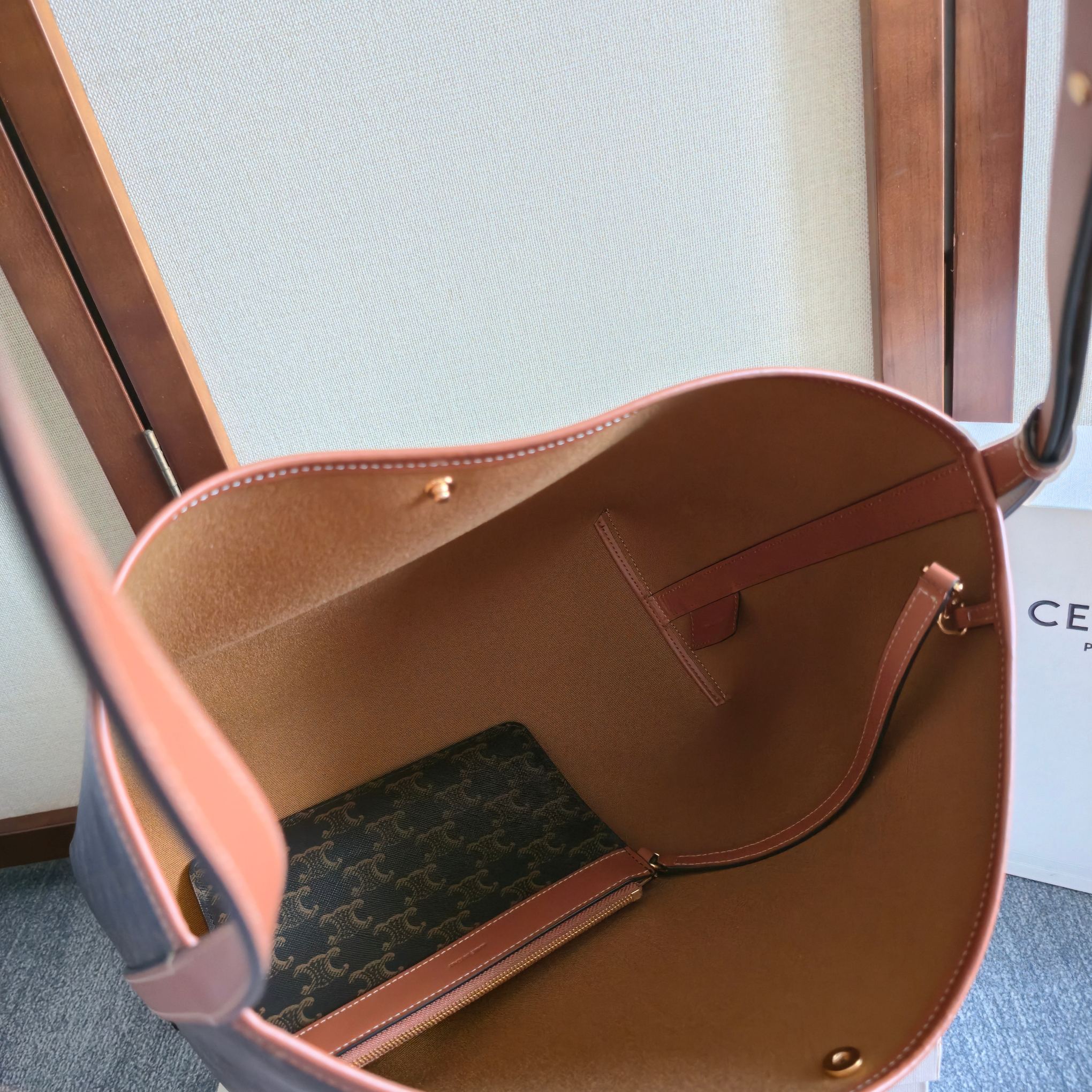 Celine 2025 Soft Shopper Bag Black Tan Canvas Calfskin 276292