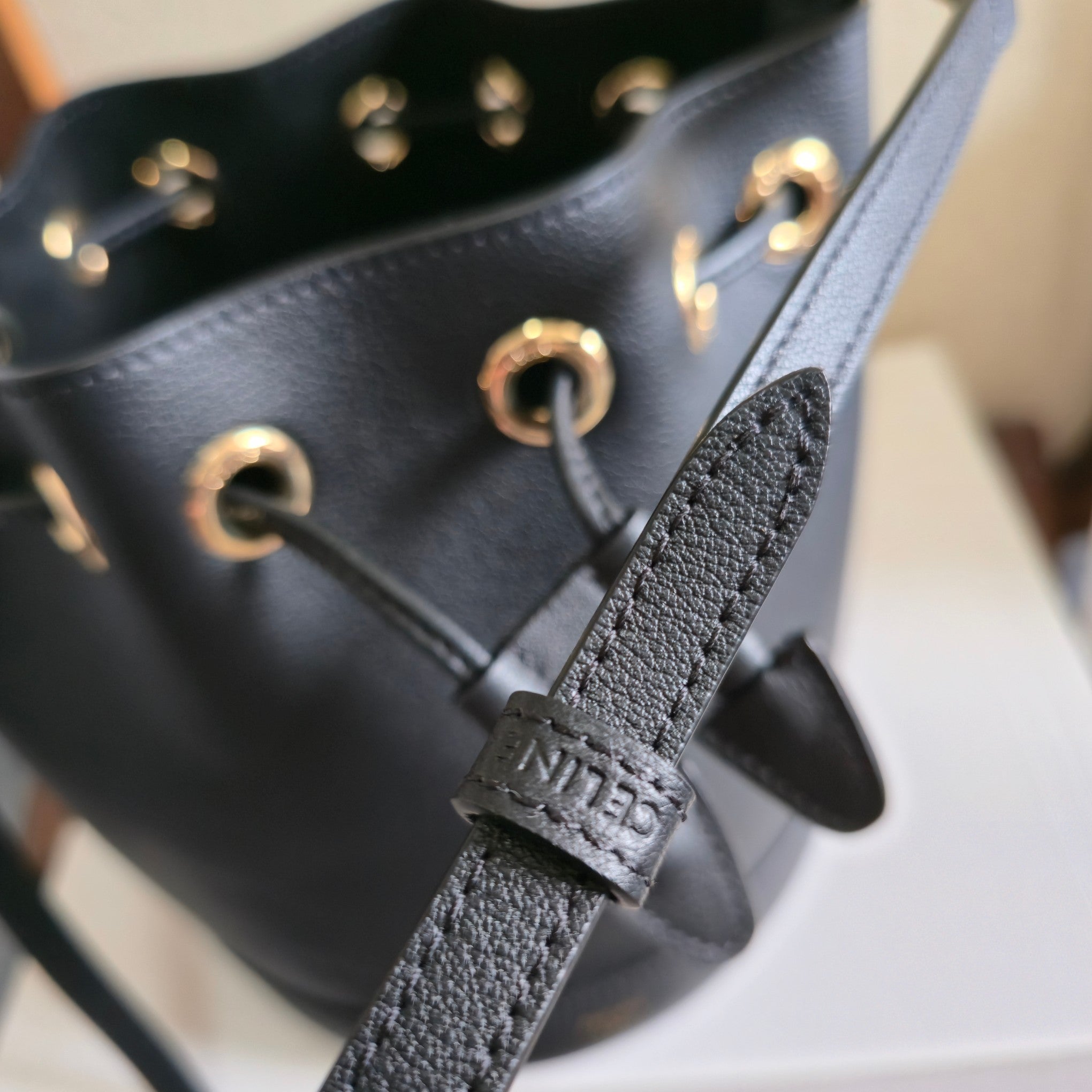 Celine 2025 Teen Clara Bucket Bag 19cm Black Calfskin 276317