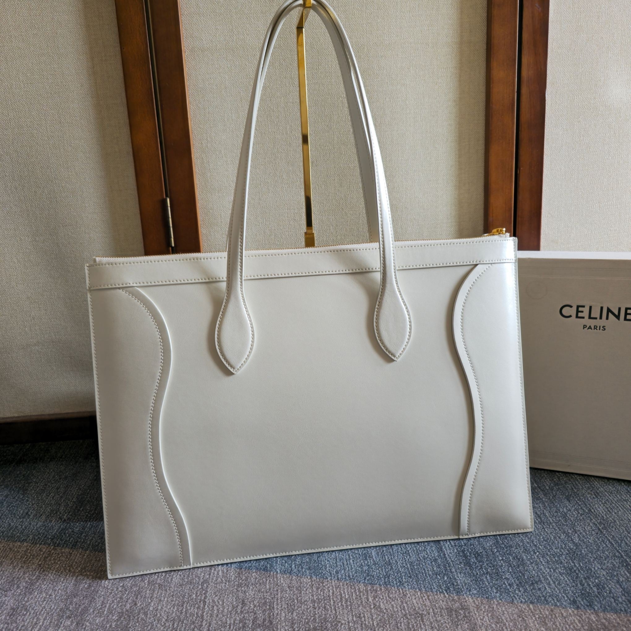 Celine 2026 Flat Cabas New Luggage Bag White Calfskin 276203