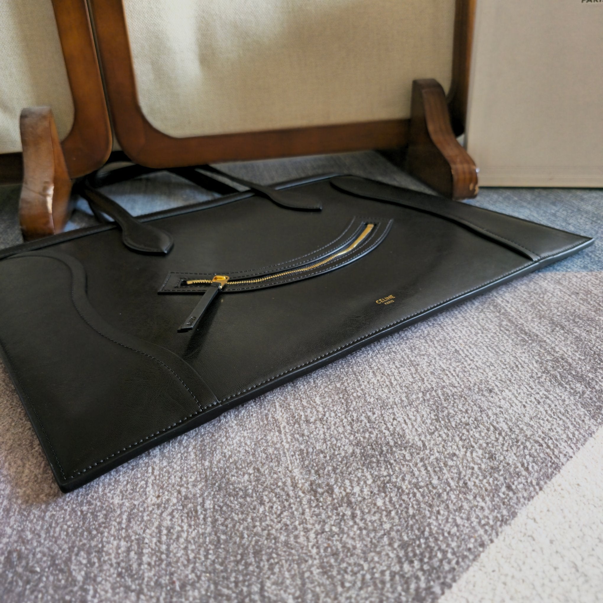 Celine 2026 Flat Cabas New Luggage Bag Black Calfskin 276207