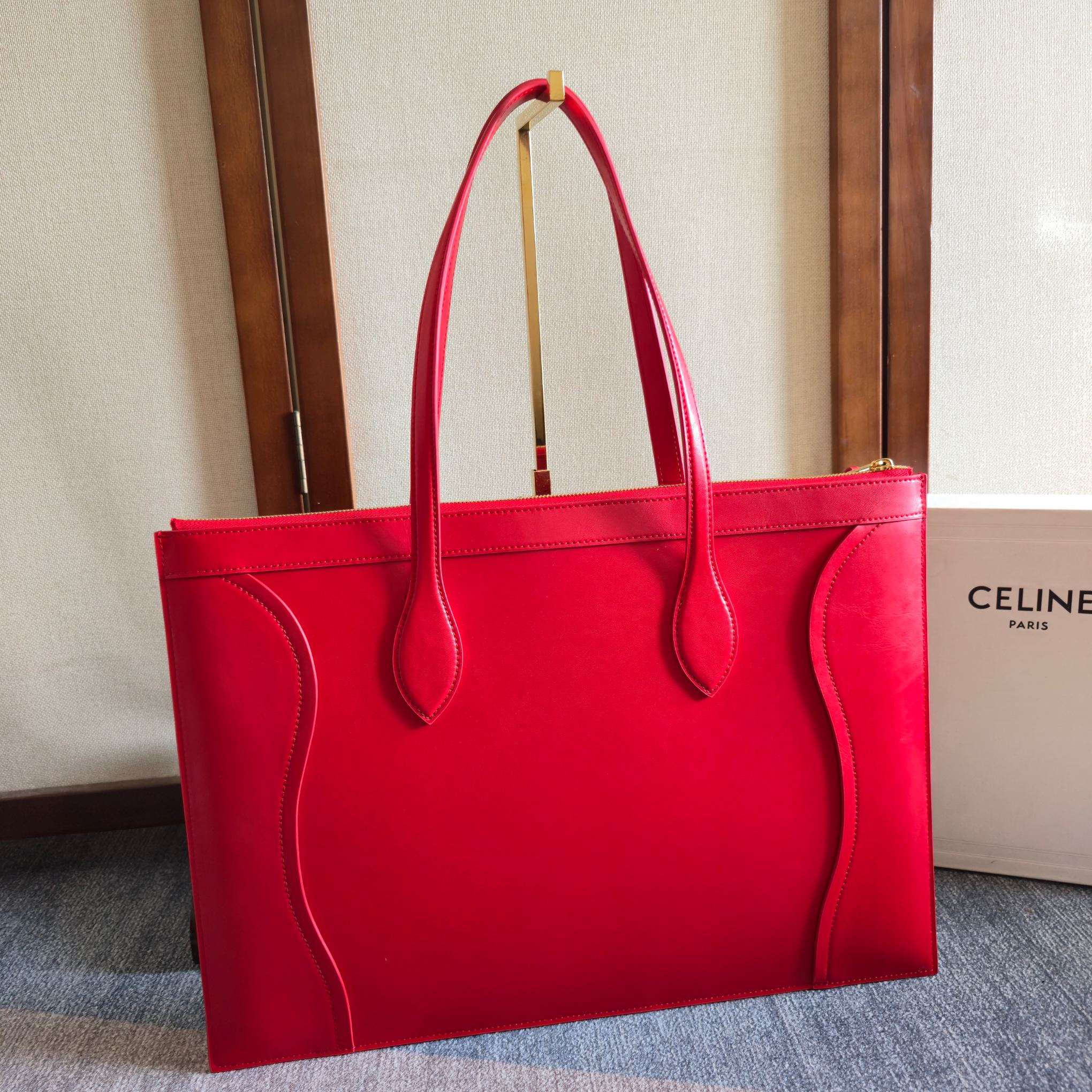 Celine 2026 Flat Cabas New Luggage Bag Red Calfskin 276209