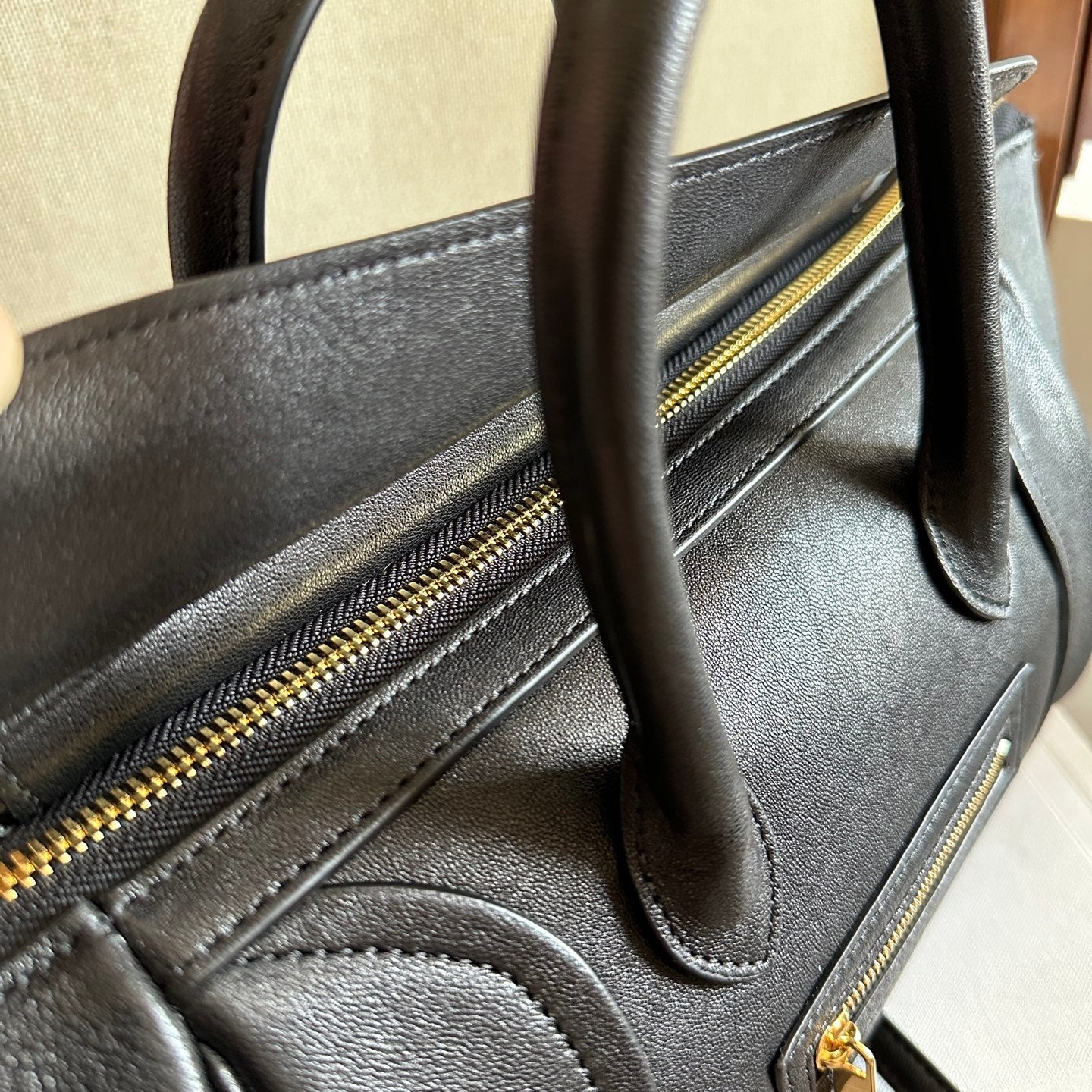 Celine 2026 Luggage Black Shiny Lambskin 276248