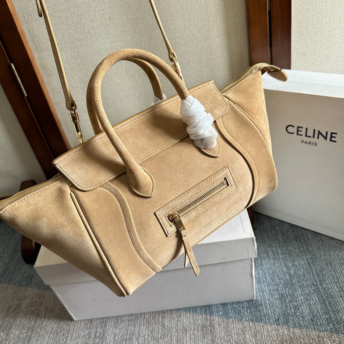 Celine 2026 Luggage Beige Suede Calfskin 276258
