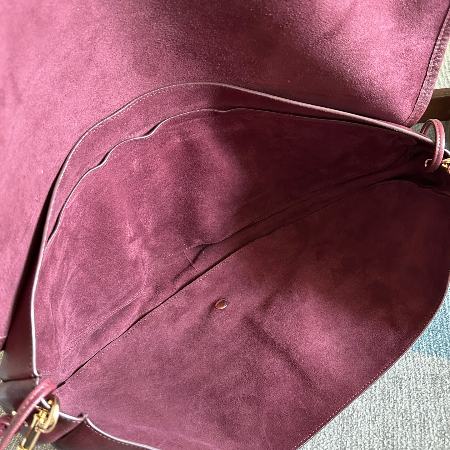 Celine 2025 Halfmoon Soft Triomphe Bag Burgundy Shiny Lambskin