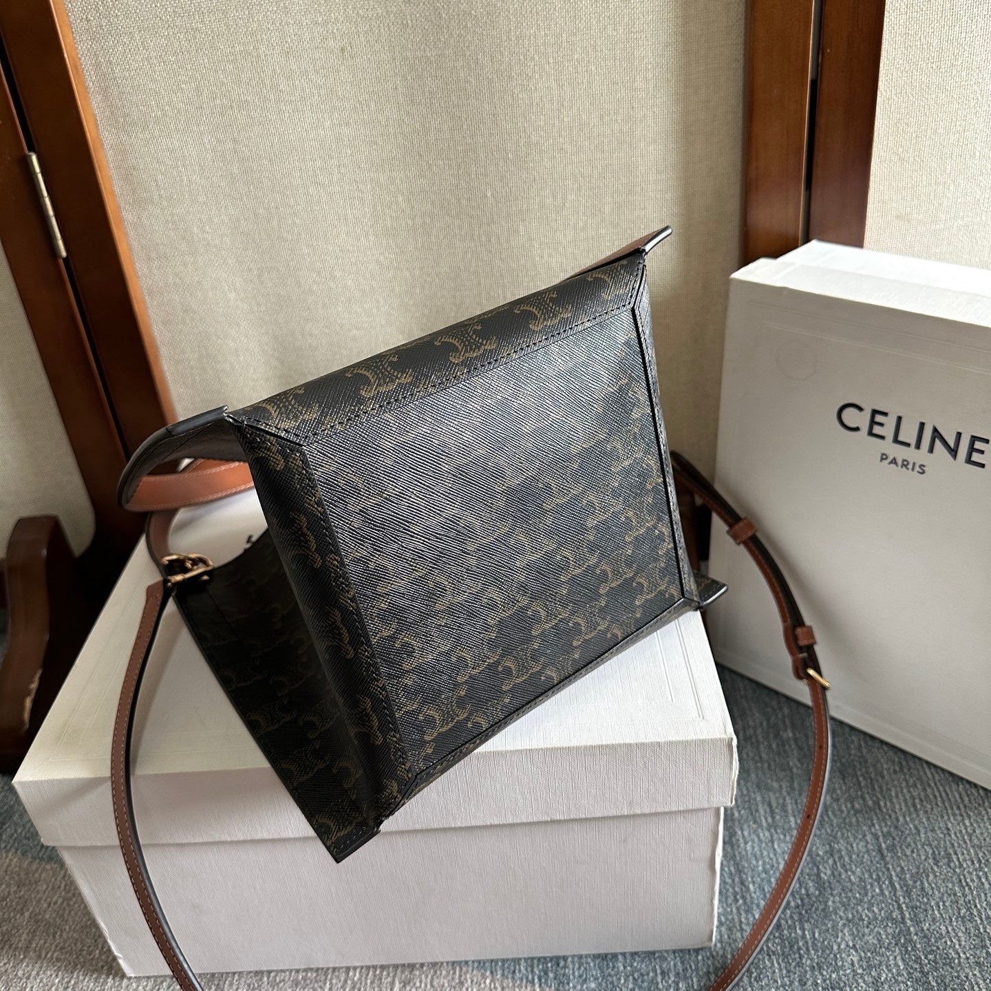 Celine 2025 Cube Bag 21cm Black Tan Canvas Calfskin 276297