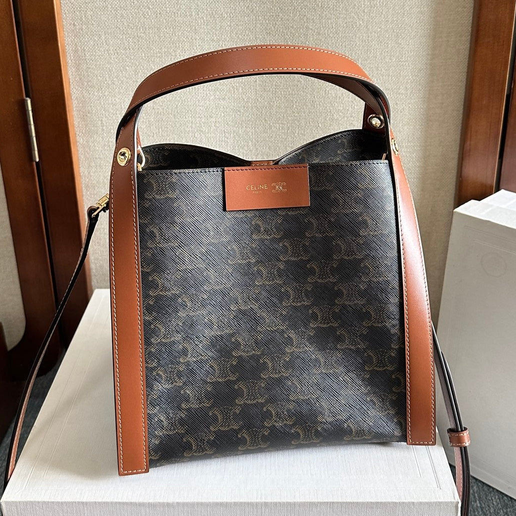 Celine 2025 Cube Bag 21cm Black Tan Canvas Calfskin 276297