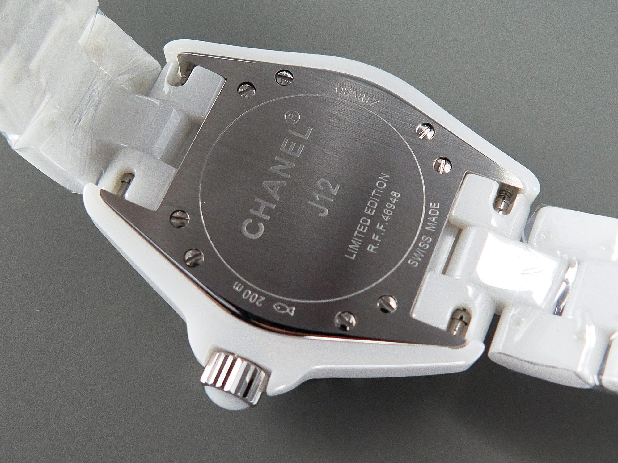 J12 Date Quartz White Ceramic Blue Numerals White Dial