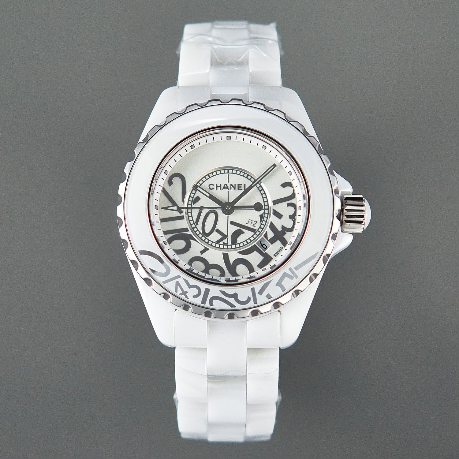 J12 Date Quartz White Ceramic Stainless Graffiti Limited