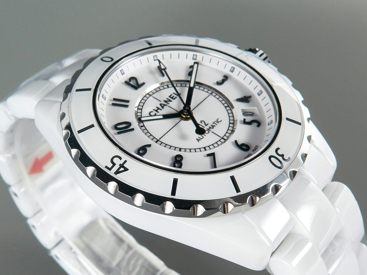 J12 Date Automatic White Ceramic Black Numerals White Dial