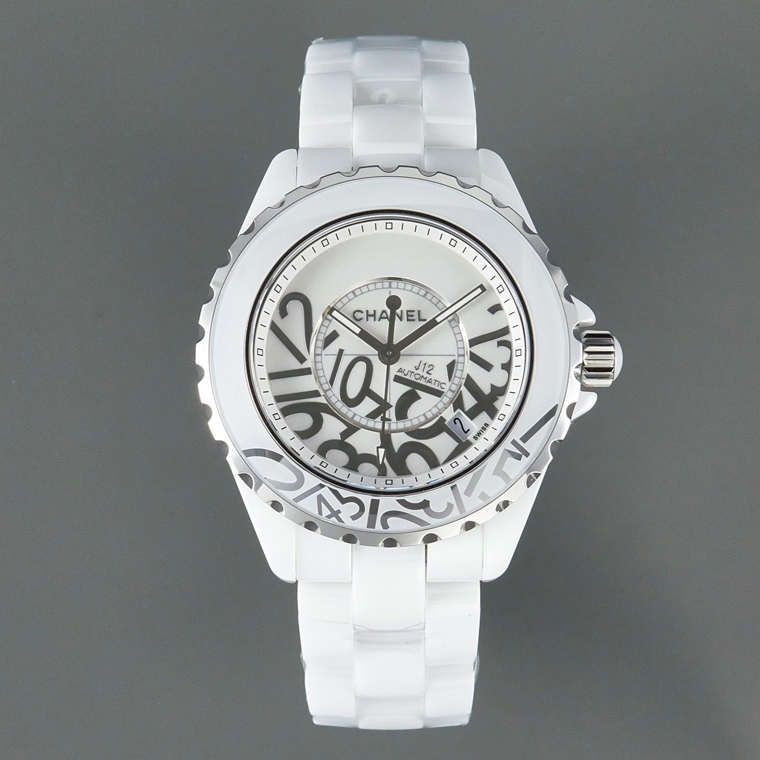 J12 Date 38mm Automatic White Ceramic Stainless Graffiti Limited