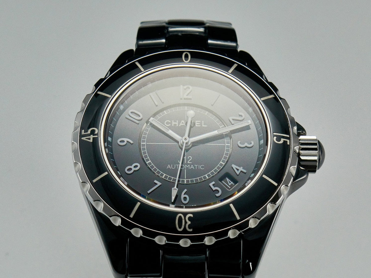 J12 Date Automatic Black Ceramic White Numerals Black Dial White Steel Hands
