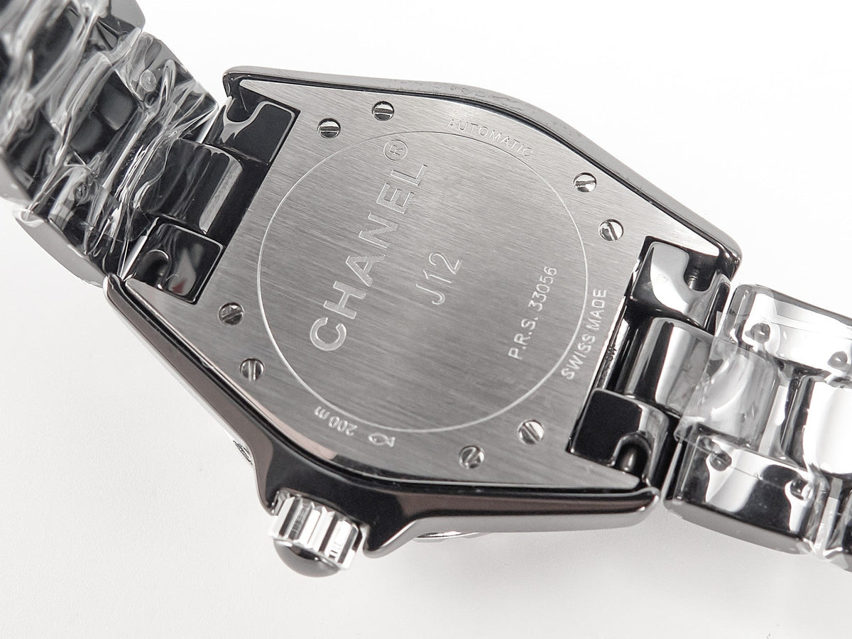 J12 Date Automatic Black Ceramic White Numerals Black Dial White Steel Hands