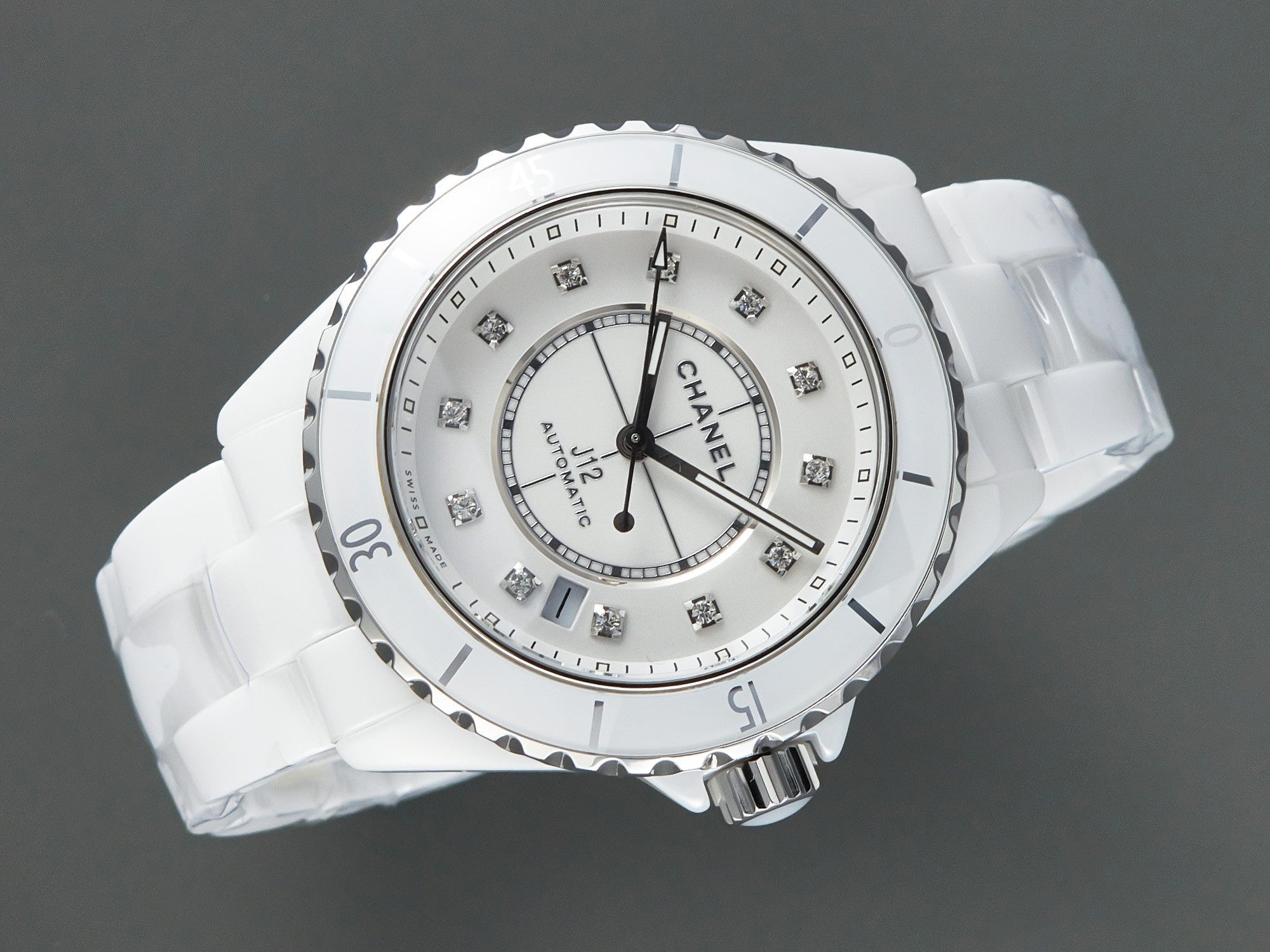 J12 Automatic White Ceramic Diamond Numerals White Dial